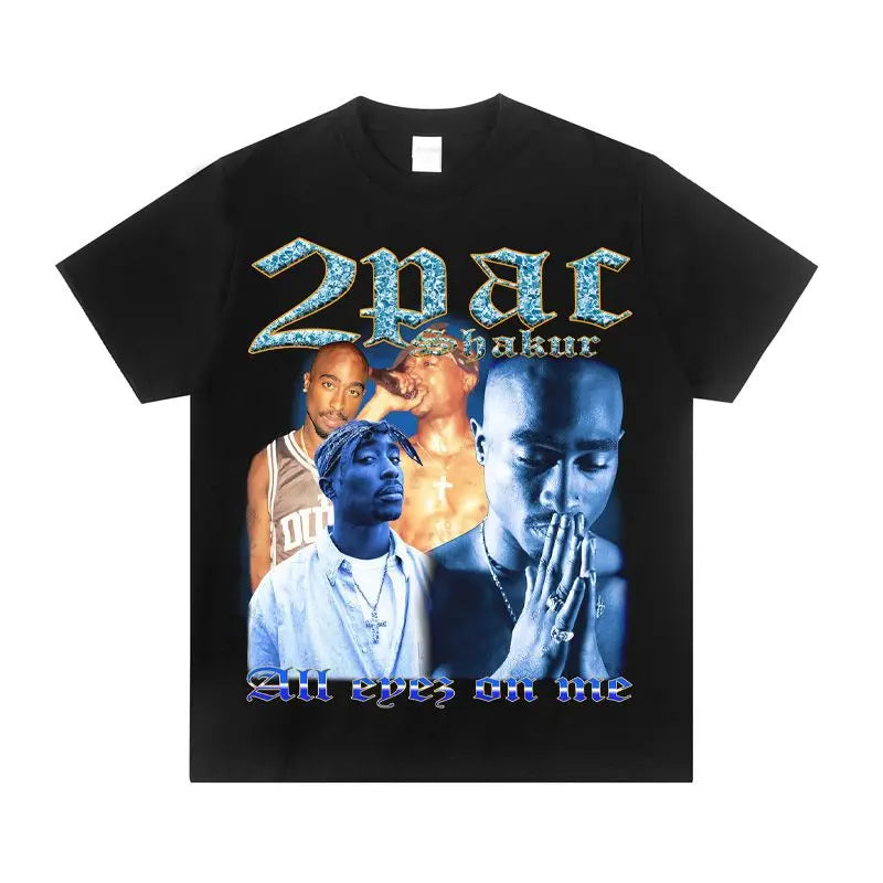 2PAC Tupak Rap Rapper American Men's Crew Neck Cotton Loose Rock West Coast Trend Short Sleeve T-Shirt