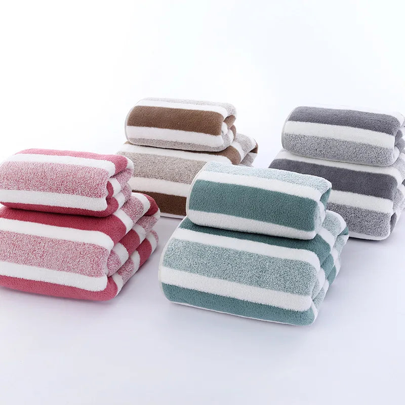 Striped Pattern Towel Set Soft Face Towel Bath Towel Quick Drying Absorbent Towels For Bathroom
