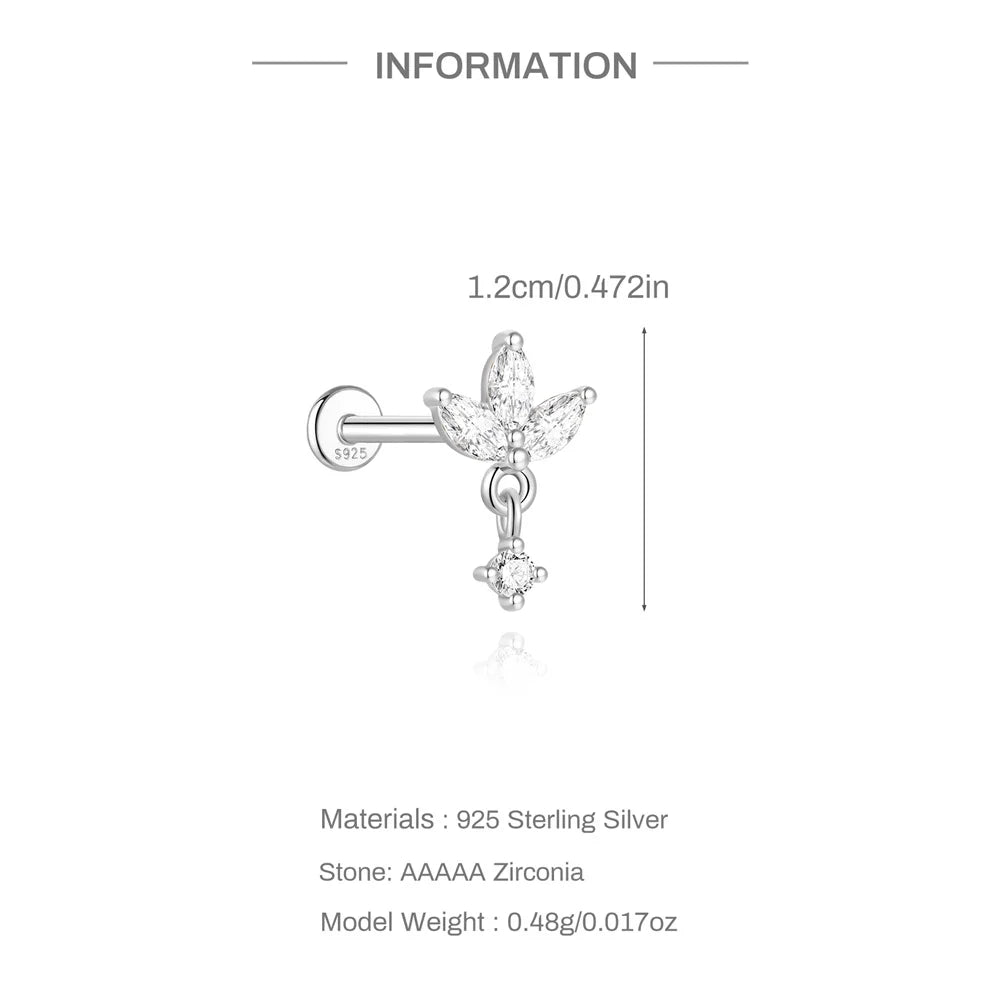 CANNER 1PC Moissanite Horse Eye Puncture Ear Stud For Women 925 Sterling Silver INS 2/3/4mm Round Circle Earring Wedding Gift