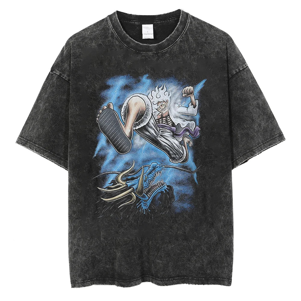 Men Streetwear Tshirt Hip Hop Oversized One Piece Graphic Print Retro T-Shirt Harajuku Summer Short Sleeve T Shirt Cotton Tops