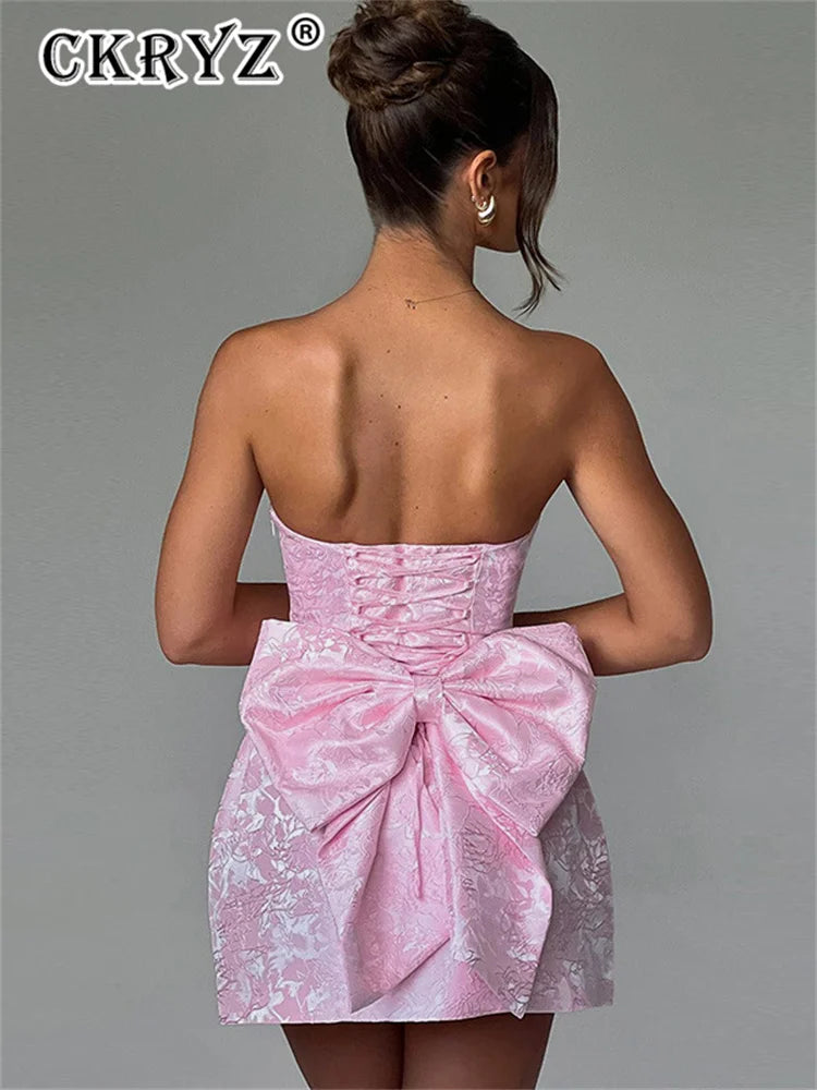 Ladies Summer Evening Birthday Party Dress Women Sleeveless Backless Bow New Fashion Mini Dresses Club Streetwear Woman Clothes