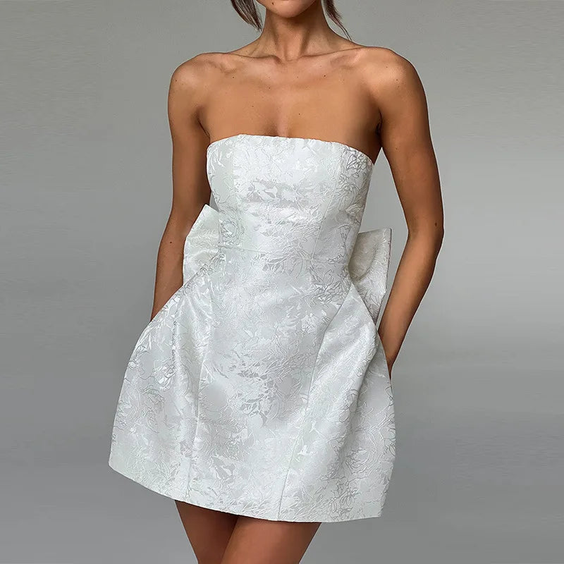 Ladies Summer Evening Birthday Party Dress Women Sleeveless Backless Bow New Fashion Mini Dresses Club Streetwear Woman Clothes