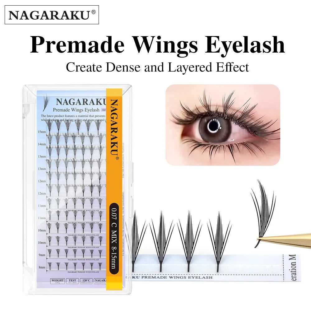 NAGARAKU Premade Spire Fairy Wings Eyelash Anime Effect Soft Plume Fluttering Eyelash Extensions Comic