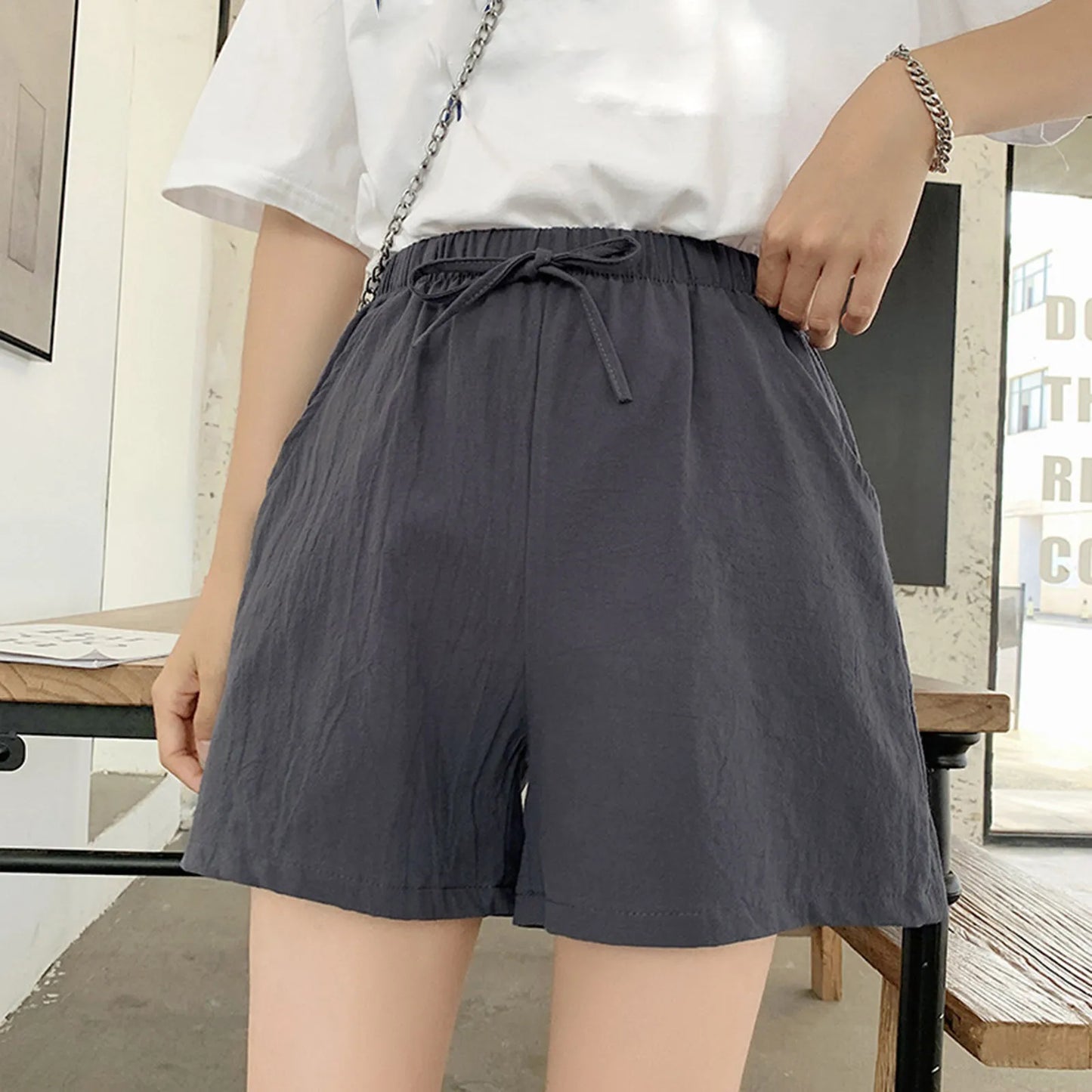 Shorts For Women Summer Outside Wear Wide Leg Large Size Pants Drawstring Loose Wide Leg Elastic High Waisted Trousers Trendy