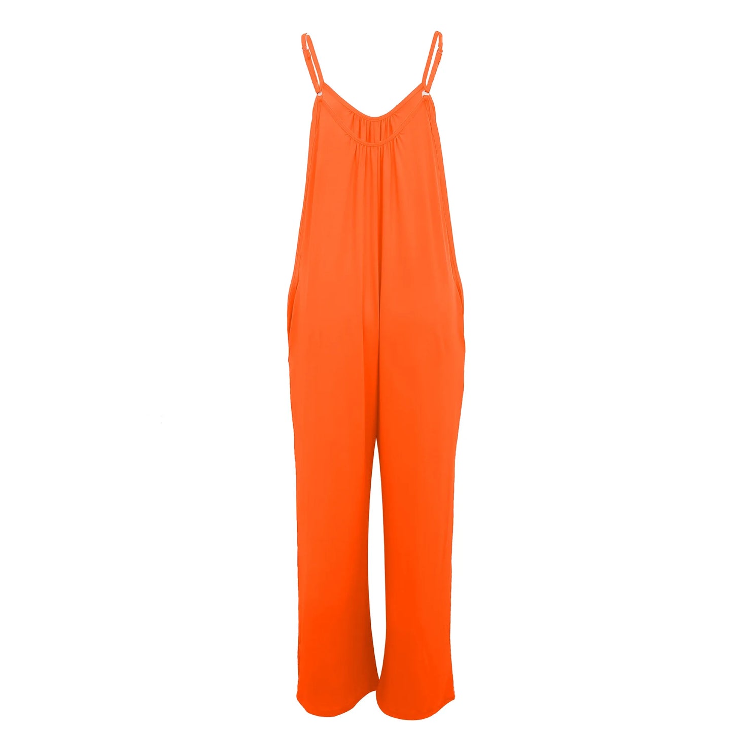 European and American Suspender Women's 2023 Summer New Foreign Trade Tolid Color Pocket Casual Jumpsuit