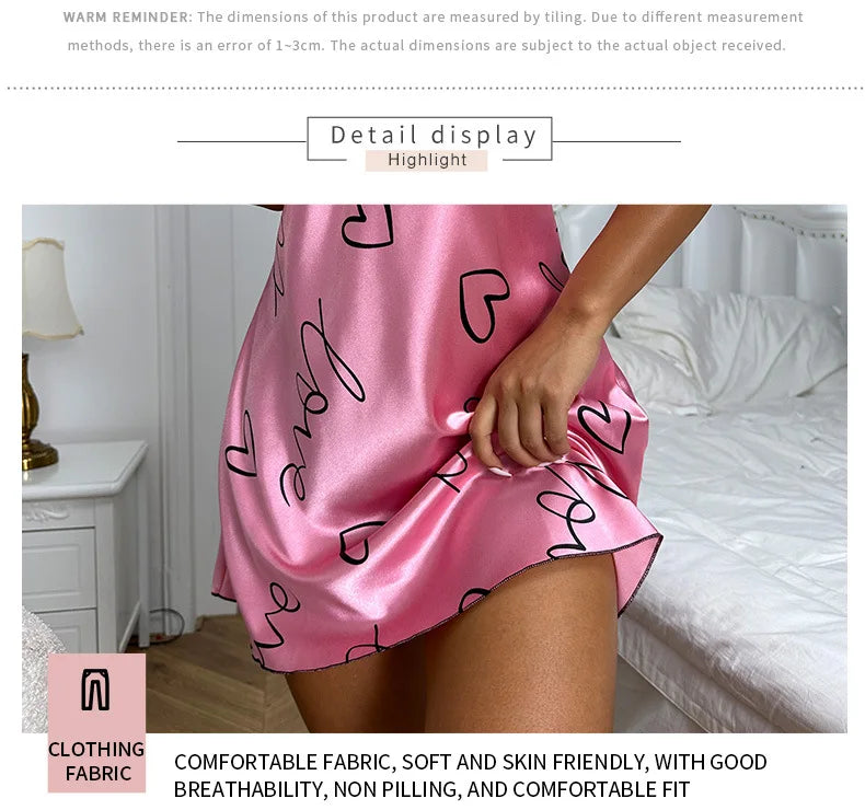 Silk Satin Women Nightgown Sleeveless Cross Back Sleepwear Letter Print Round Neck Nightwear Pajama Dress Female Homewear Cloth