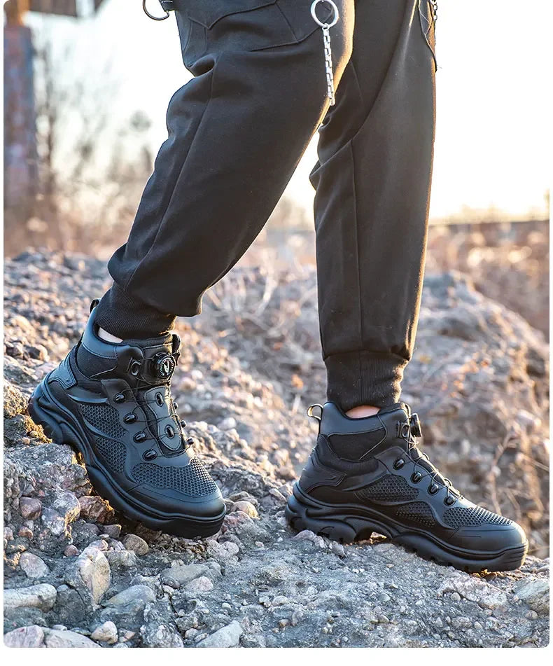 Rotary Buckle Work Boots Safety Steel Toe Shoes Men Breathable Safety Shoes Brand Indestructible Shoes Puncture-Proof work Shoes