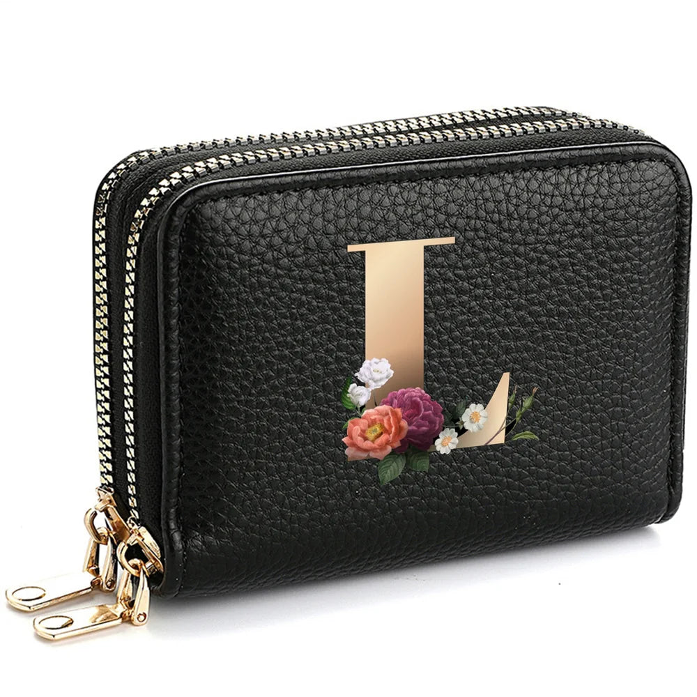 Women's Credit Card Holder Wallet, Fashionable Double-Zipper Letter Printed multi-slot Credit Card And Coin Wallet for Women