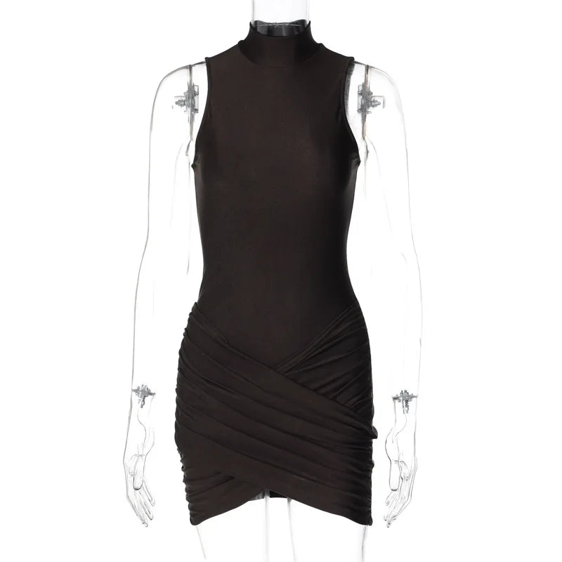 Ladies Summer Elegant Evening Party Fashion Dress Women Sleeve Ruched Sexy Slim Mini Dresses Club Streetwear Woman Clothes 2025