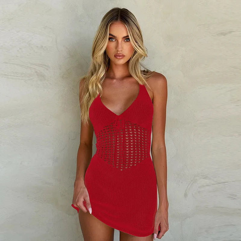 Ladies Summer Vacation Dress Women Sleeveless Backless Lace Up Halter Dresses Birthday Party Club Streetwear Woman Clothes 2025