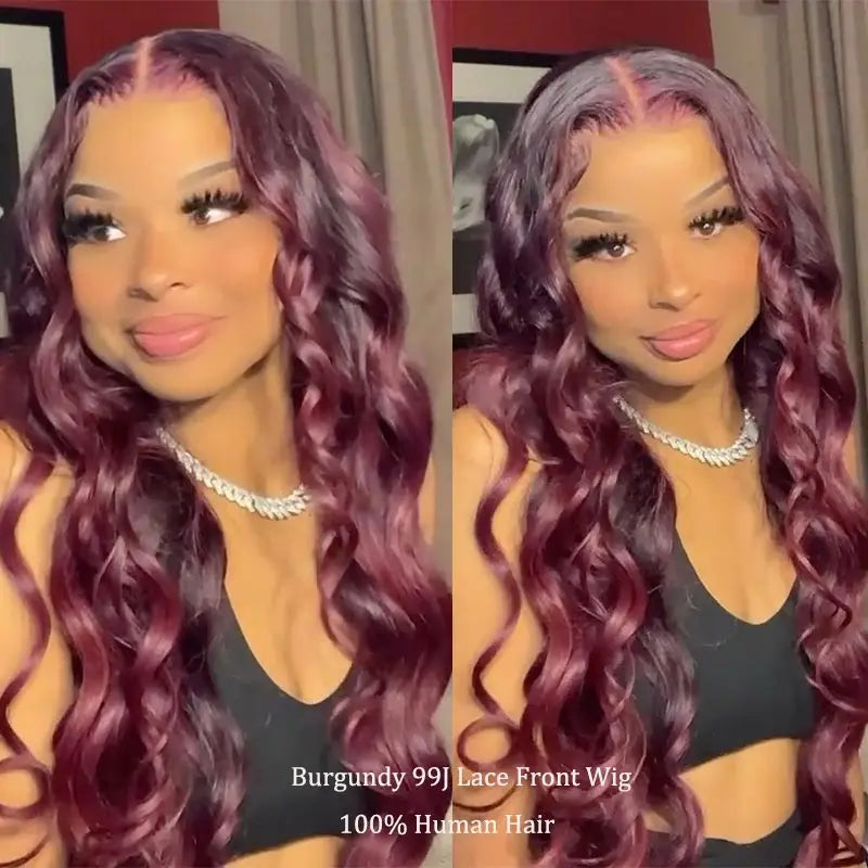 Burgundy Color Lace Front Human Hair Wigs Pre Plucked Body Wave 13X4 Lace Front Wig Human Hair for Women Remy Lace Front Wig 180