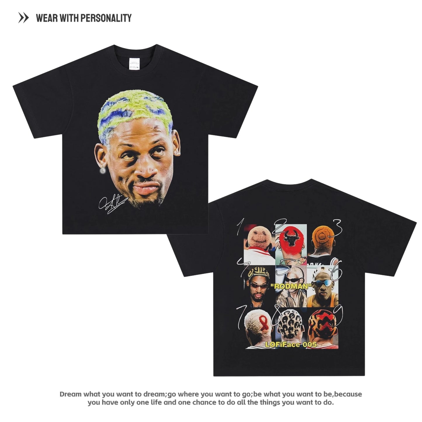 Star Rodman Rodman Big Bug Portrait T-shirt American Retro Men and Women Short-sleeved Y2K Streetwear