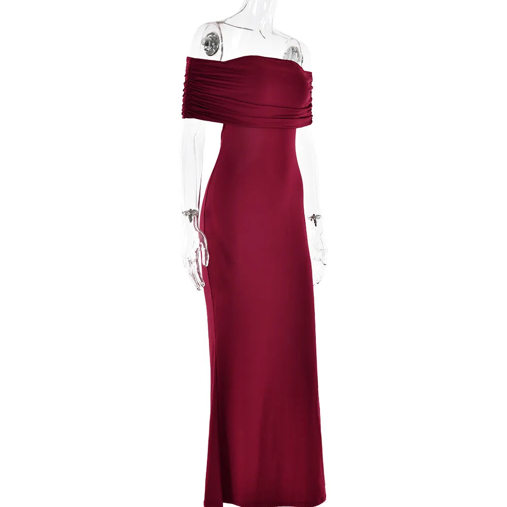 Ladies Summer Off Shoulder Fashion Evening Party Dresses For Women Strapless Backless Ruched Maxi Dress Birthday Clubwear Outfit