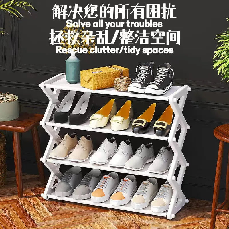 Household Simple MultiLayer Space-Saving X-Shaped Shoe Rack Dust-proof Storage shelf Multi-purpose For Student Dormitory Doorway