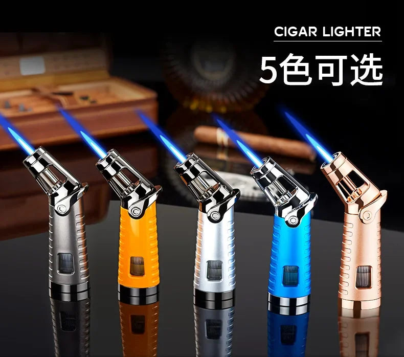 New Windproof Inflatable Lighter Metal Visible Window Jet Flame Turbine Outdoor Lighter Cigar Barbecue Camping Tool