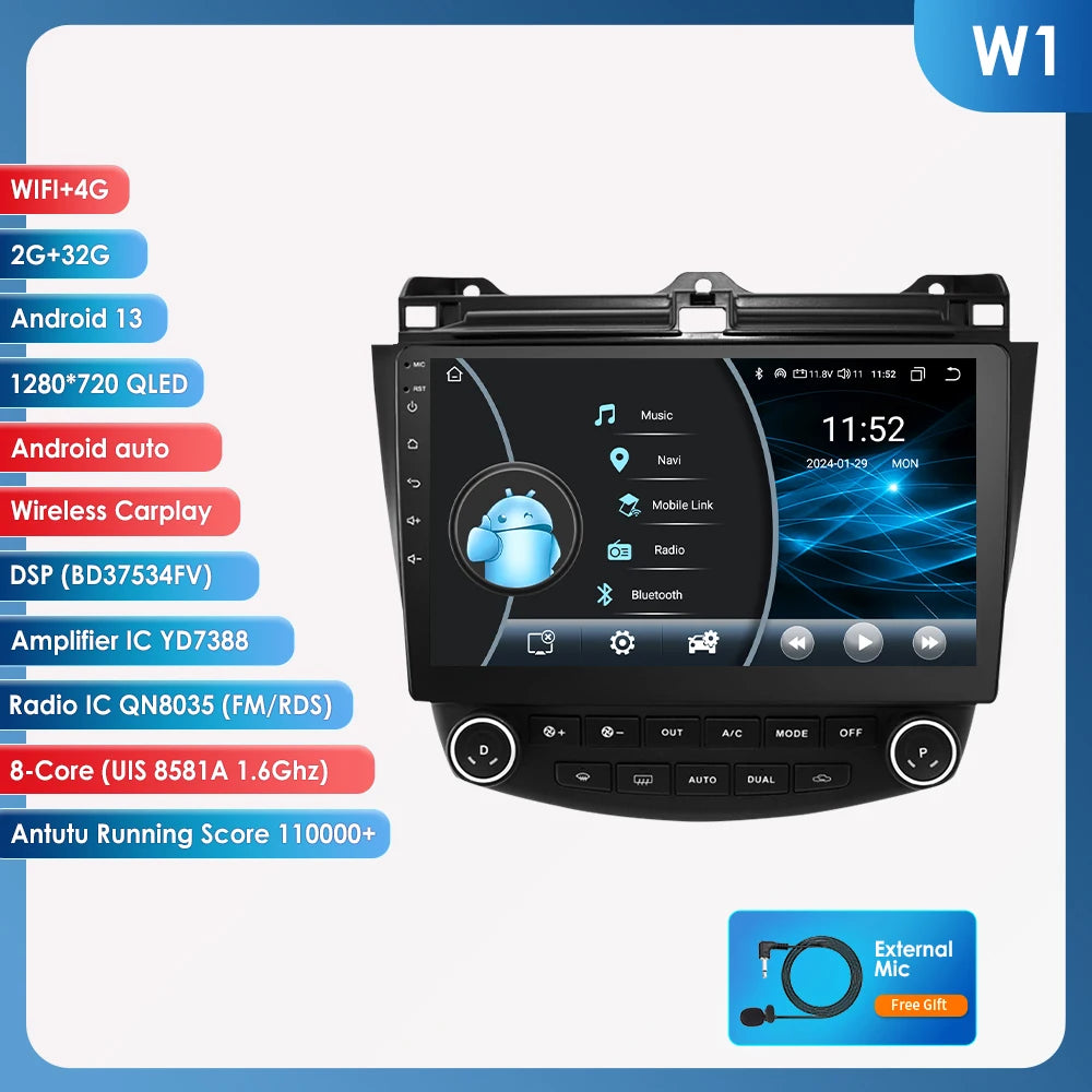 Hzipo AI Voice 10.1" Radio For Honda ACCORD 7 2003 2004 2005 2006 2007 2din Android Auto Carplay 4G Car Multimedia GPS Autoradio