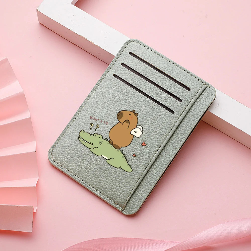 Women Ultra-thin Credit Card Holder PU Leather Multi Slot Cute Credit Card Bag