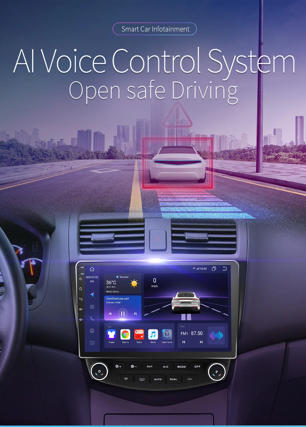 Hzipo AI Voice 10.1" Radio For Honda ACCORD 7 2003 2004 2005 2006 2007 2din Android Auto Carplay 4G Car Multimedia GPS Autoradio