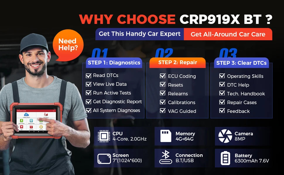 LAUNCH X431 CRP919X BT Diagnostic Tools Obd2 Scanner Automotive Code Reader ECU Coding Diagnosis obd Scan X431 PRO Launch 2025