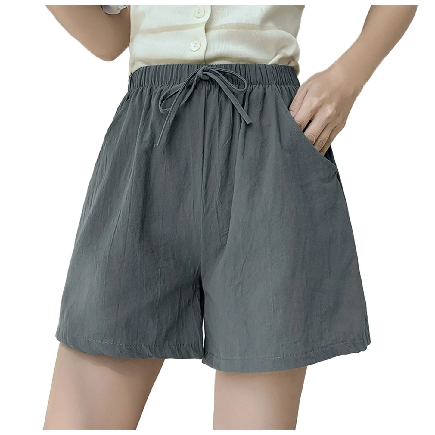 Shorts For Women Summer Outside Wear Wide Leg Large Size Pants Drawstring Loose Wide Leg Elastic High Waisted Trousers Trendy