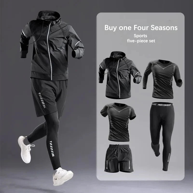 All-Season Men's Sportswear Set/Suit - Tracksuit for Running, Cycling, Fitness & Hiking,gym clothing men, jogging, boxing,5 pcs