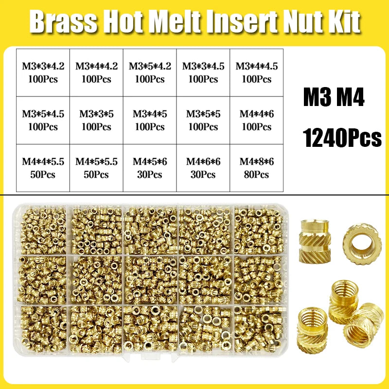 Brass Threaded Insert Nut Kit M2 M2.5 M3 M4 M5 M6 M8 Hot Melt Heat Knurled Embed Injection Copper Insertnut for 3D Print Plastic