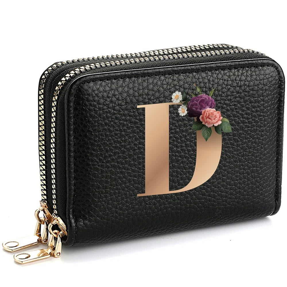 Women's Credit Card Holder Wallet, Fashionable Double-Zipper Letter Printed multi-slot Credit Card And Coin Wallet for Women