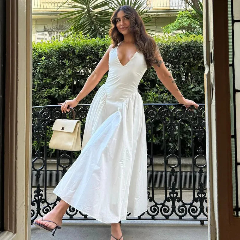 Ladies Summer Evening Party New Fashion Dress Women Sleeveless Backless V-Neck Sexy Birthday Long Dresses 2025 Woman Streetwear