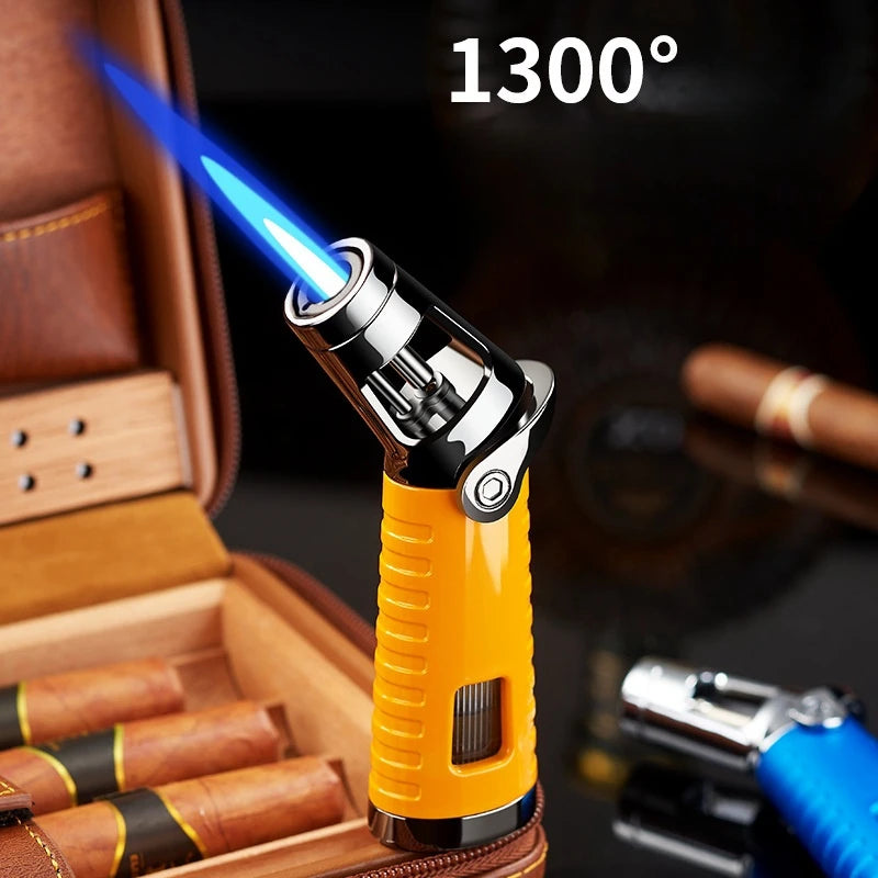 New Windproof Inflatable Lighter Metal Visible Window Jet Flame Turbine Outdoor Lighter Cigar Barbecue Camping Tool