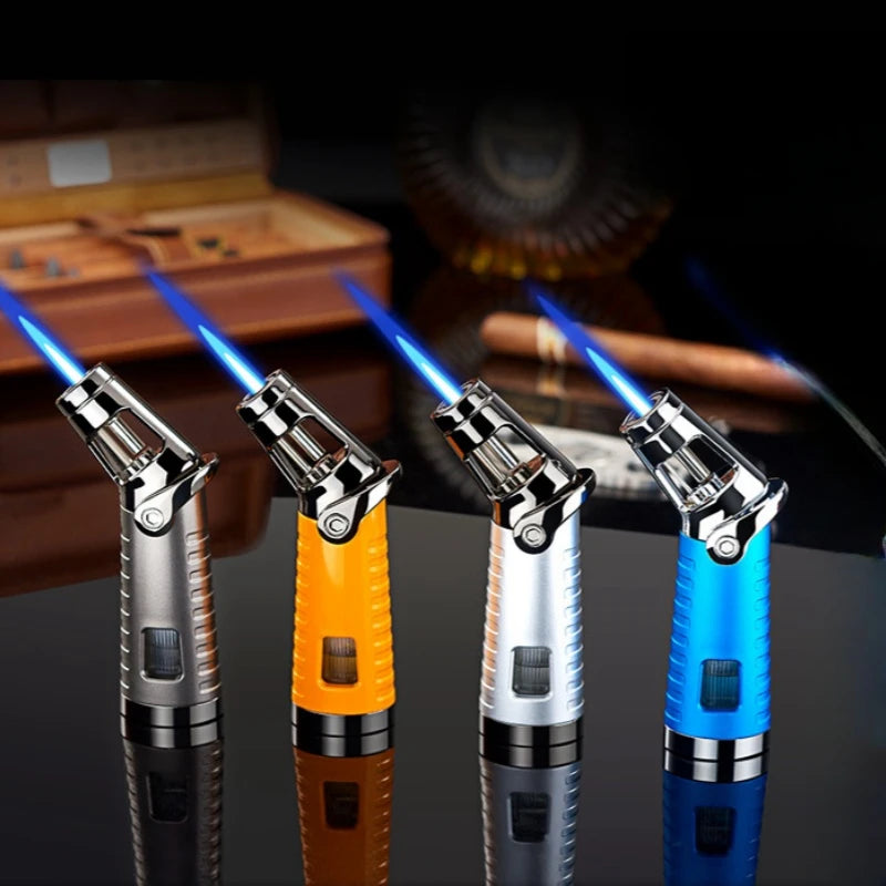 New Windproof Inflatable Lighter Metal Visible Window Jet Flame Turbine Outdoor Lighter Cigar Barbecue Camping Tool