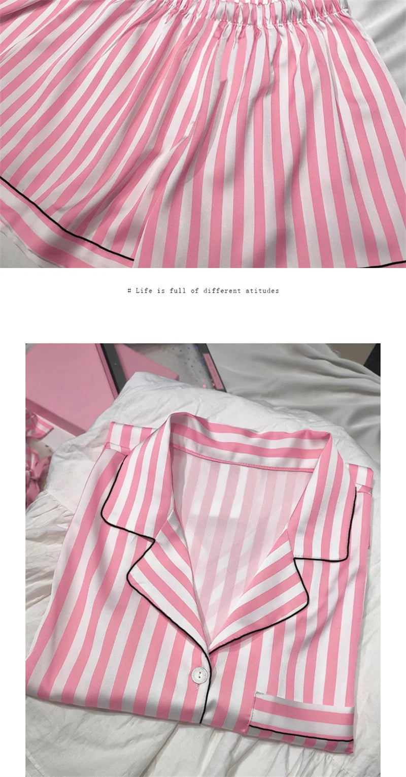 Spring Summer Ladies Faux Silk Polyester Elegant Women Pajama Sets Sexy Satin Homewear Luxury Pyjamas Female Sleepwear Fashion 1