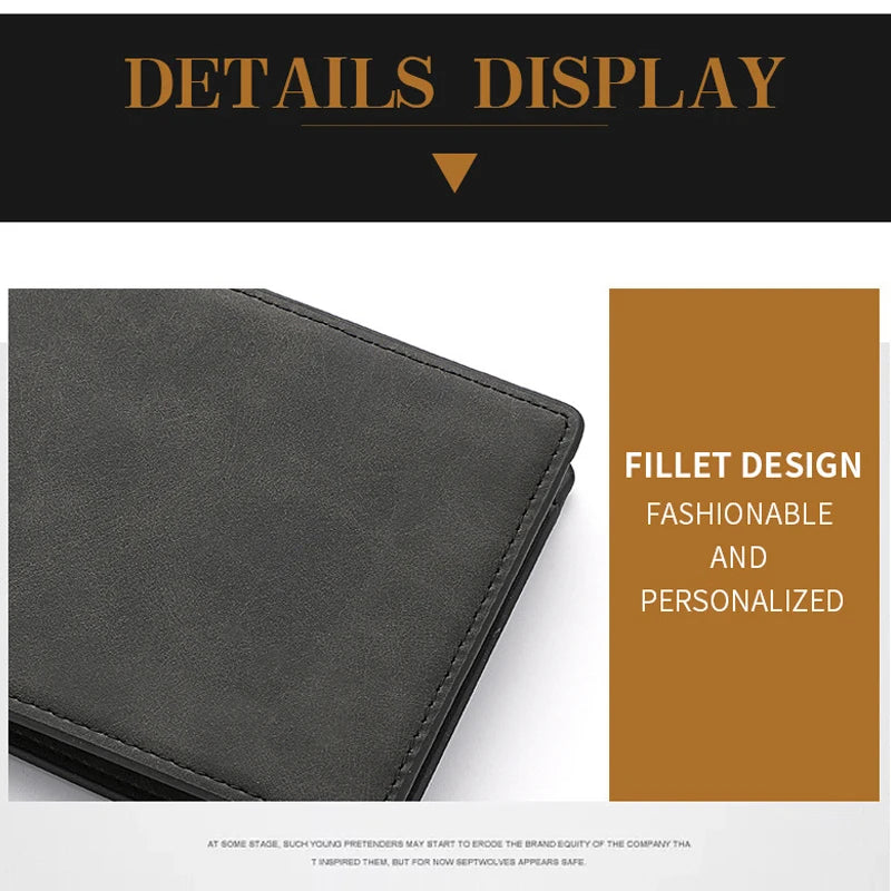 Men's Genuine PU Leather Wallet - Short Vintage Zipper Design with Money Clip, Soft Business Wallet for Students
