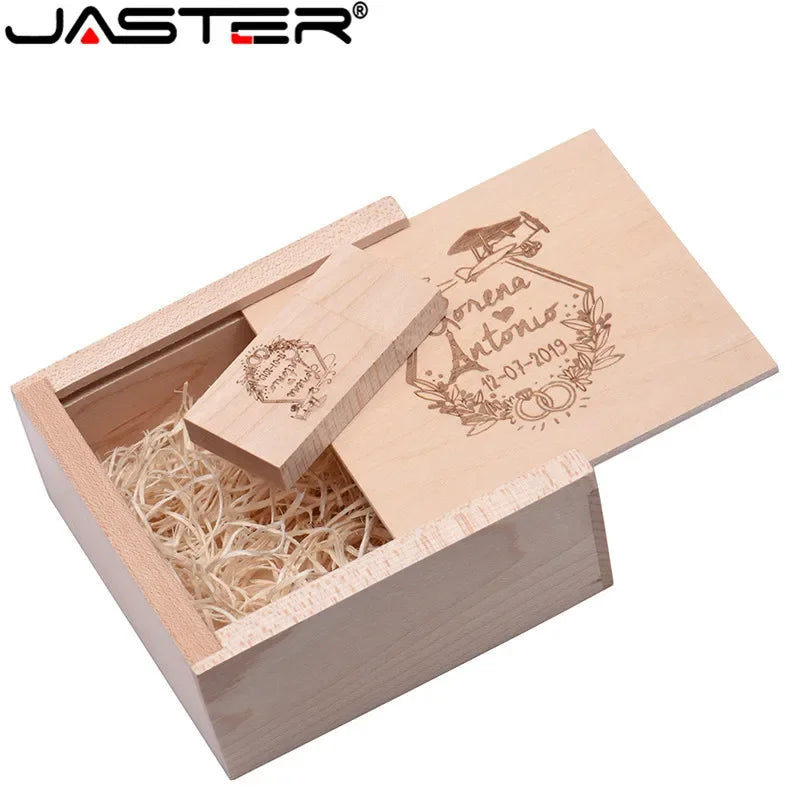 JASTER 1PCS free custom logo walnut maple wood Photo Album usb+Box usb flash drive Pendrive 8GB 16GB 32GB Wedding gift box