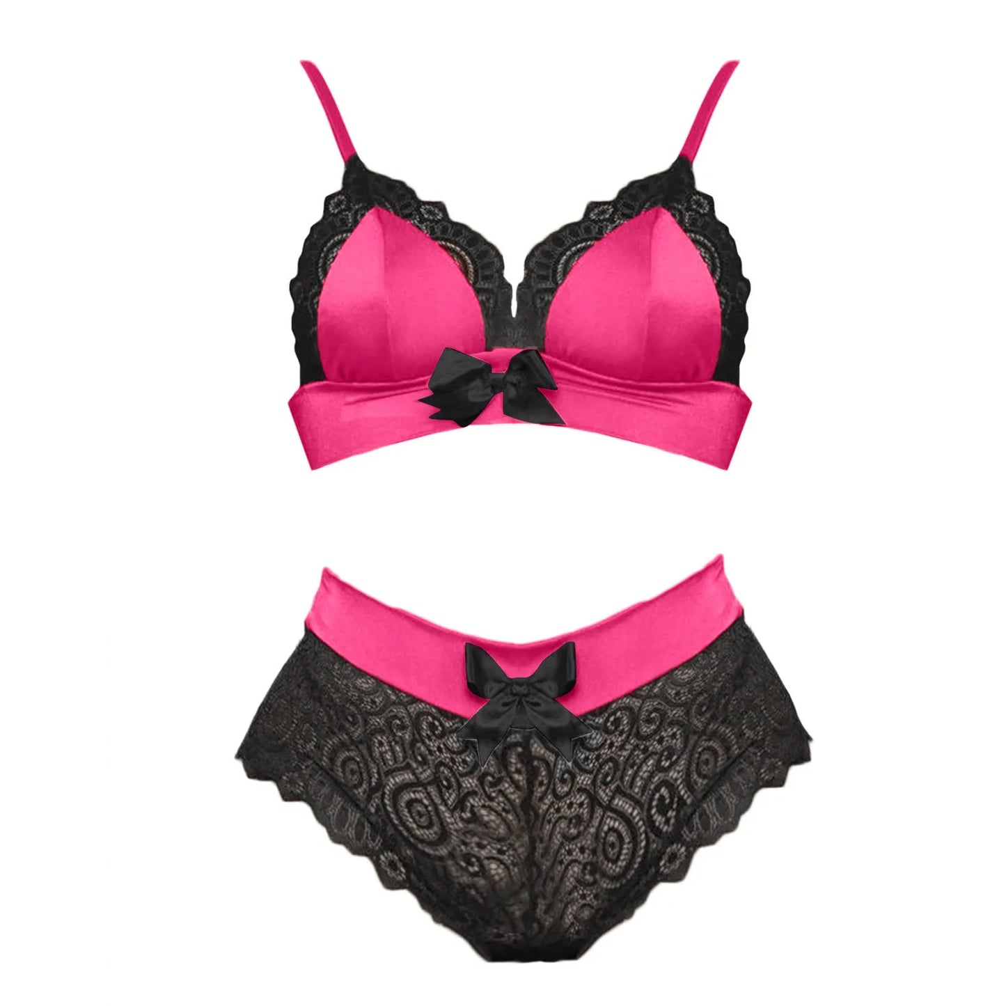 Underwear for Women Female Lace Edge Bow Knot Split Lingerie Ladies Two-Piece Push Up Bra Lingerie Female Hollow Mesh Panty