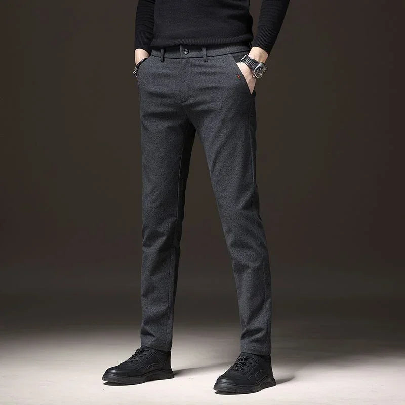 New Men Classics Business Pants Male Cotton Stretch Ankle Length Pants Slacks Skinny Straight Leg Trousers