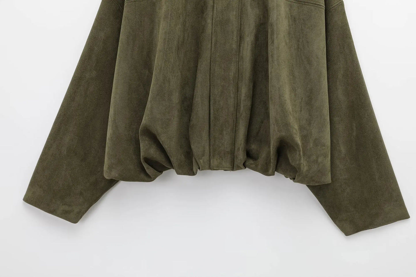 TRAFZA Women Brown Green Suede Jacket Loose Casual Bomber Coat Lapel Zipper Long Sleeve Jackets Vintage Lady Motorcycle Outwears