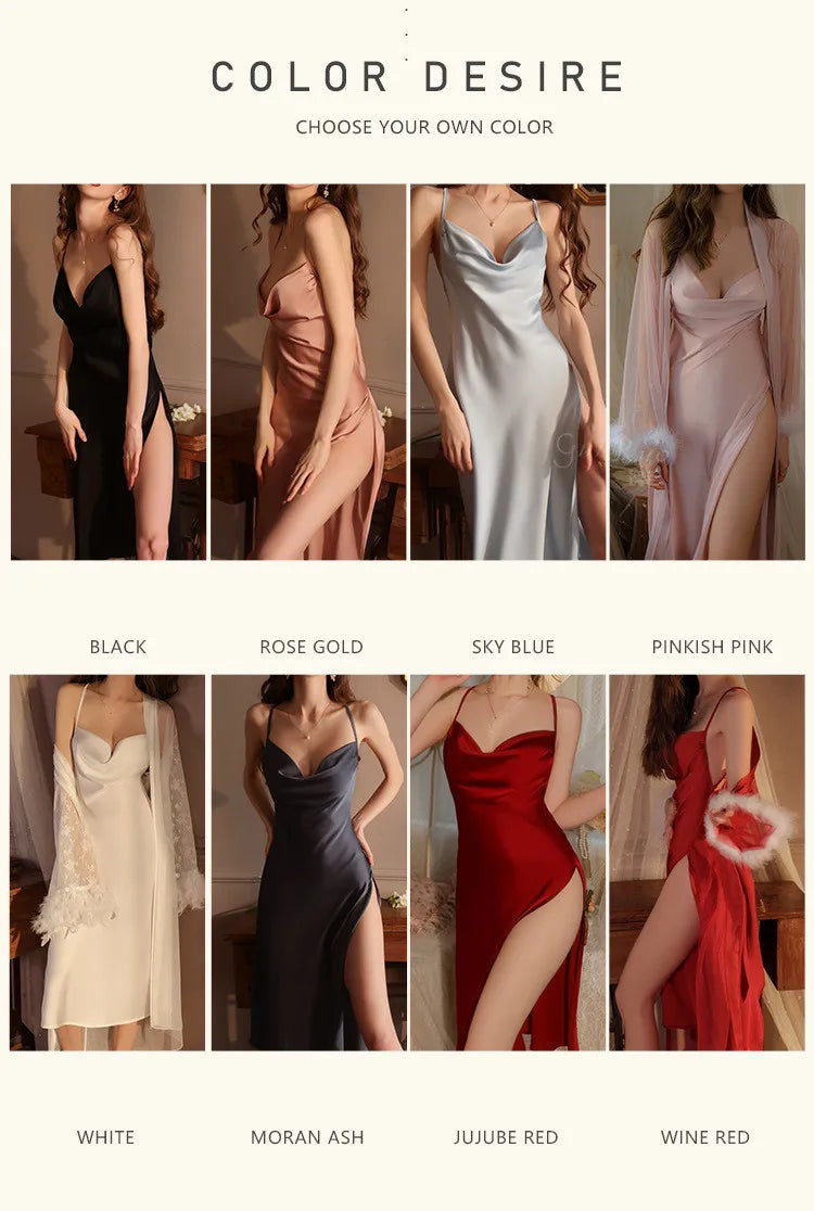 Sexy Backless Ice Silk Halter V Neck Dress Pajamas Short Skirt Home Wear Women Silk Nightgowns Home Clothes