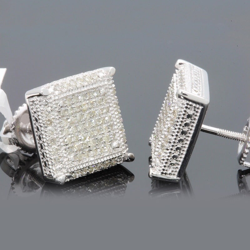 Rock Hip Hop Iced Out Stud Earrings for Women Men Male Ice Studded Zircon Silver Color Piercing Ear Accessories Trend Jewelry