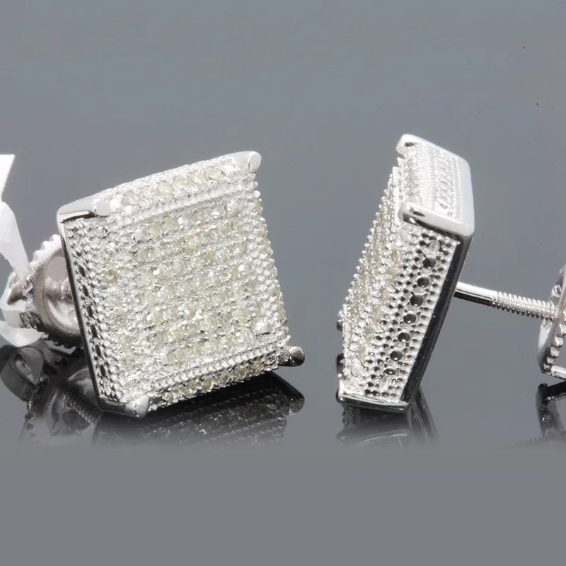Rock Hip Hop Iced Out Stud Earrings for Women Men Male Ice Studded Zircon Silver Color Piercing Ear Accessories Trend Jewelry