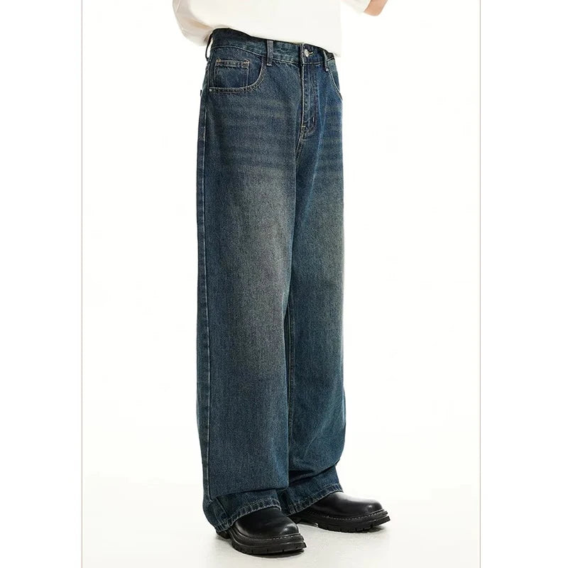 Men Classic Straight Leg Casual Jeans Male Brand Wide Leg Black Denim Pants Simple Vintage Outside High Street Denim Trousers