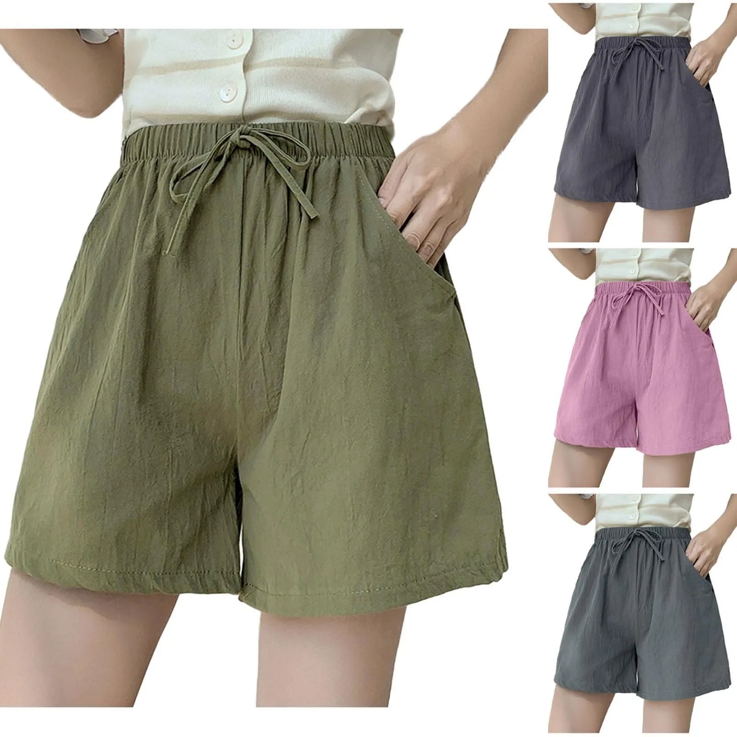 Shorts For Women Summer Outside Wear Wide Leg Large Size Pants Drawstring Loose Wide Leg Elastic High Waisted Trousers Trendy