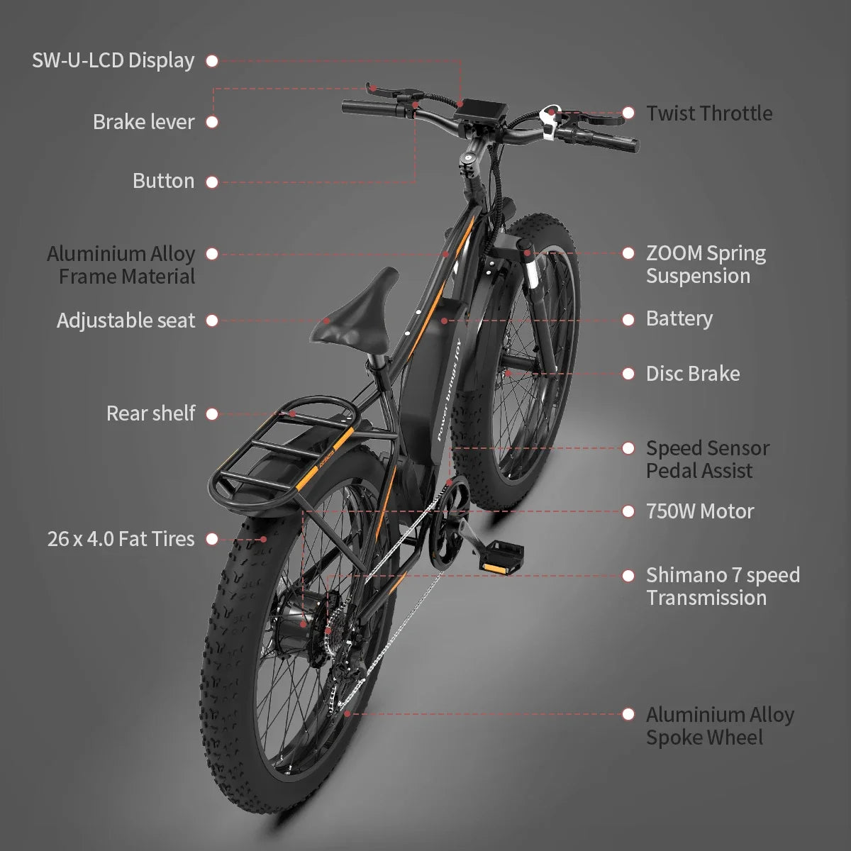 AOSTIRMOTOR All terrain S07-B 48V 13Ah Lithium Battery 750W Motor Ebike Mountain Bicycle Off-road Adult 26 Inch electric bike