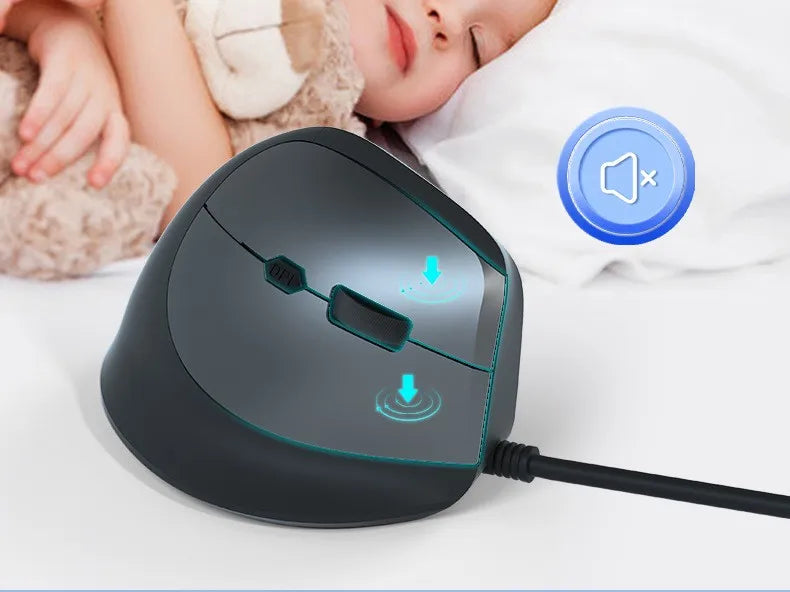 Wired Vertical Mouse Low Noise Button Ergonomics Design 3600 DPI Adjustable With Finger Support Mause Office Use Or Play Game