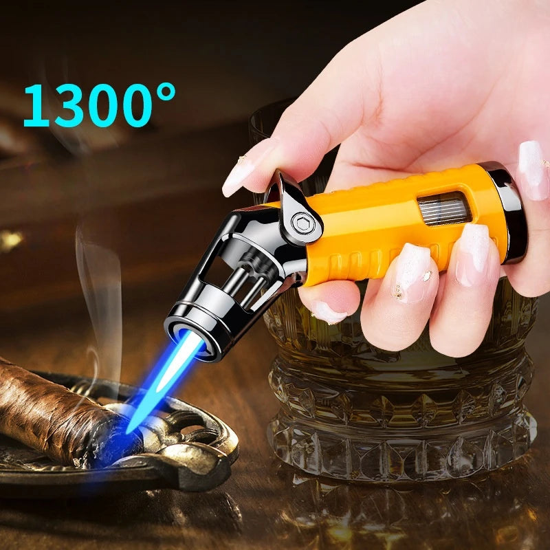 New Windproof Inflatable Lighter Metal Visible Window Jet Flame Turbine Outdoor Lighter Cigar Barbecue Camping Tool