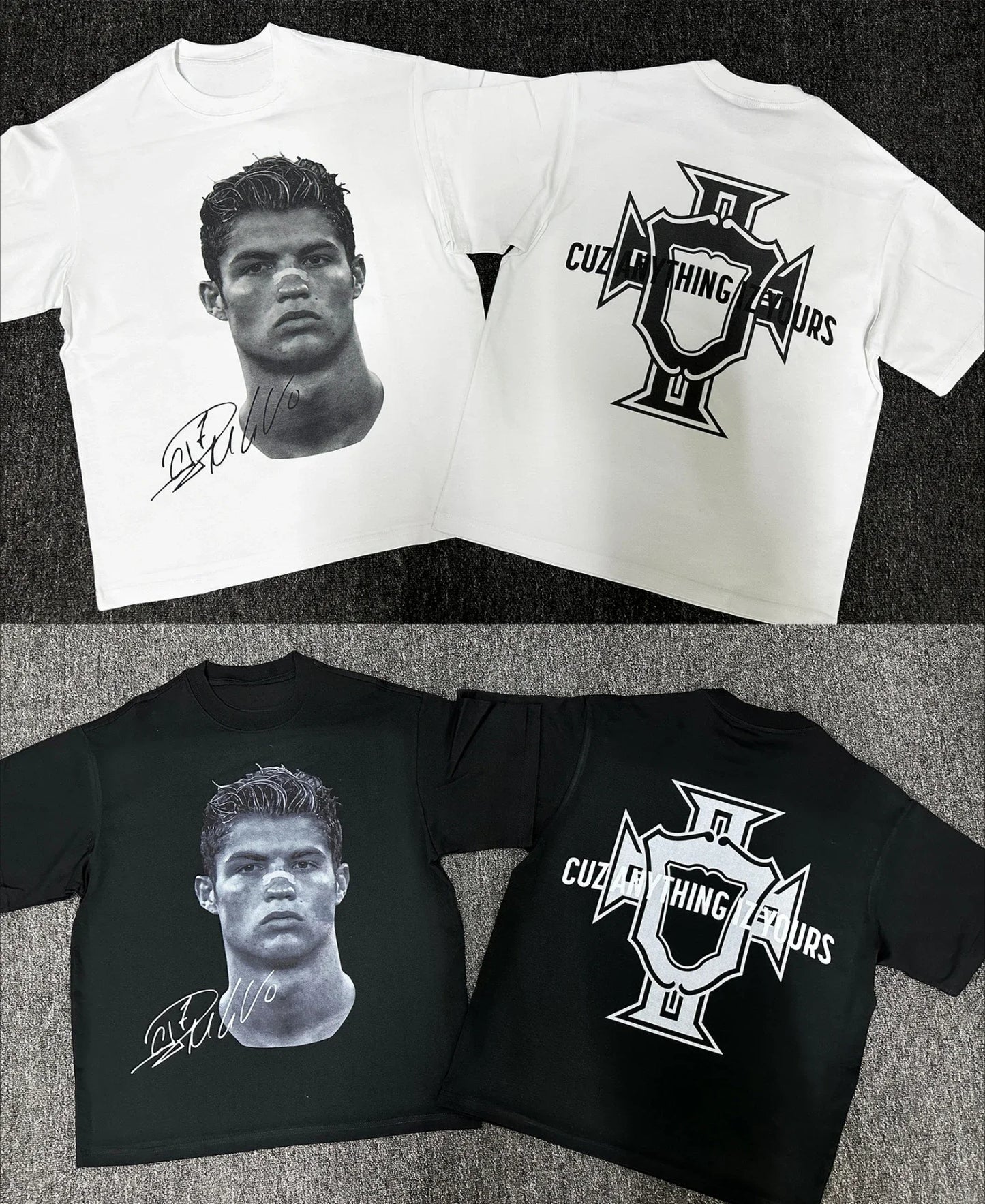 2025 Cristiano Ronaldo football superstar super fashion printed short sleeve T-shirt men distress American cotton Women Tshirt