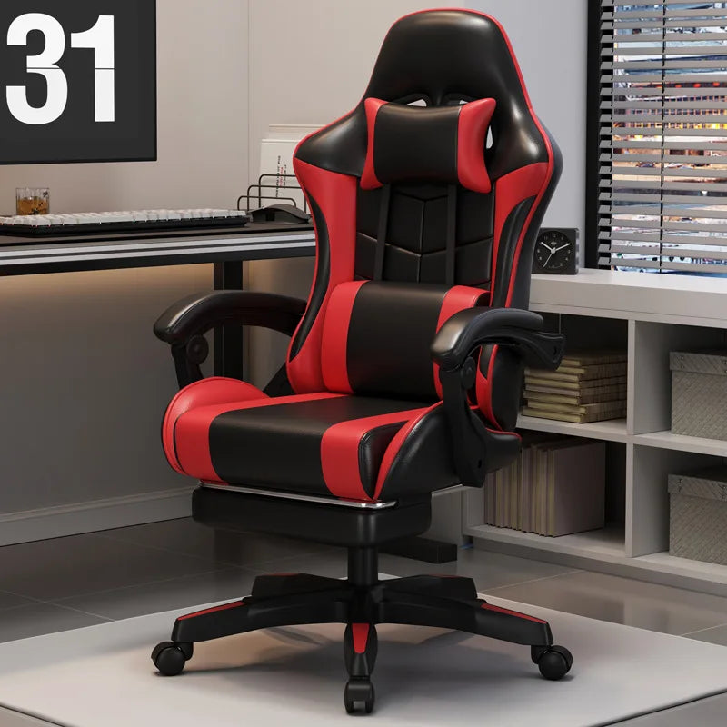 Gaming Chair For Video Game Or Office With Lumbar And Cervical Cushion Ergonomic Adjustable In Height And Reclining Adjustable