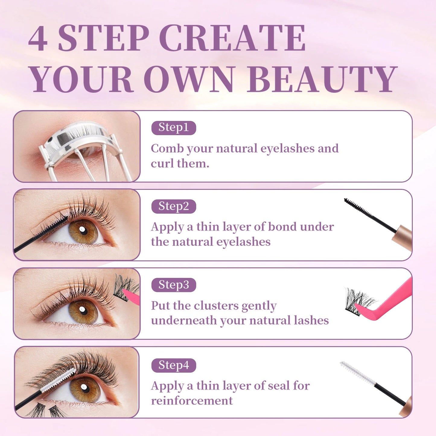 DIY eyelash extension set natural eyelash group set D curl single false eyelash group with bond and seal ,remover,tweezer