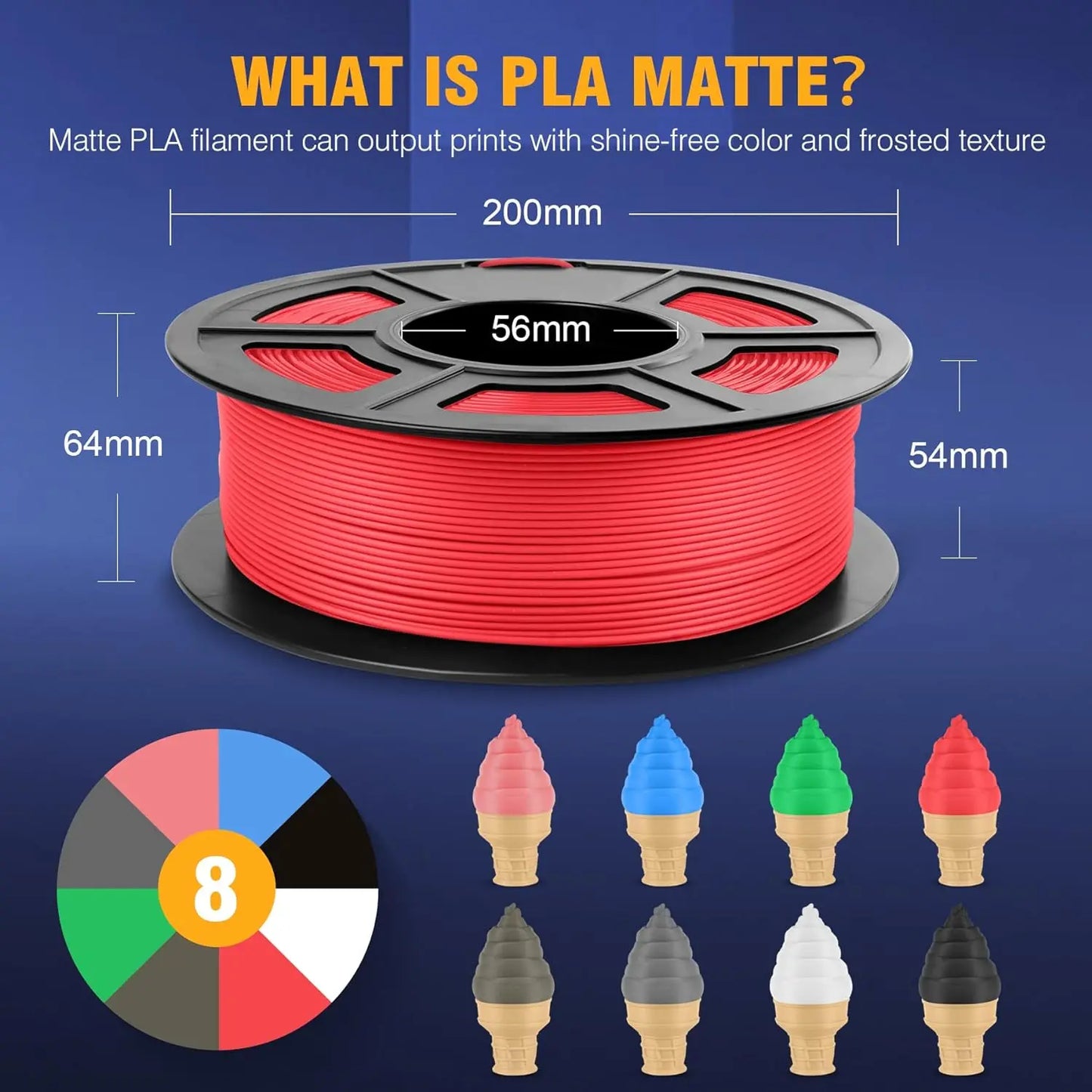 SUNLU 5Roll PLA Matte Filament 1.75mm 1kg Spool (2.2lbs) Smooth Matte Finish Neatly Wound Filament Fit Most FDM Printer