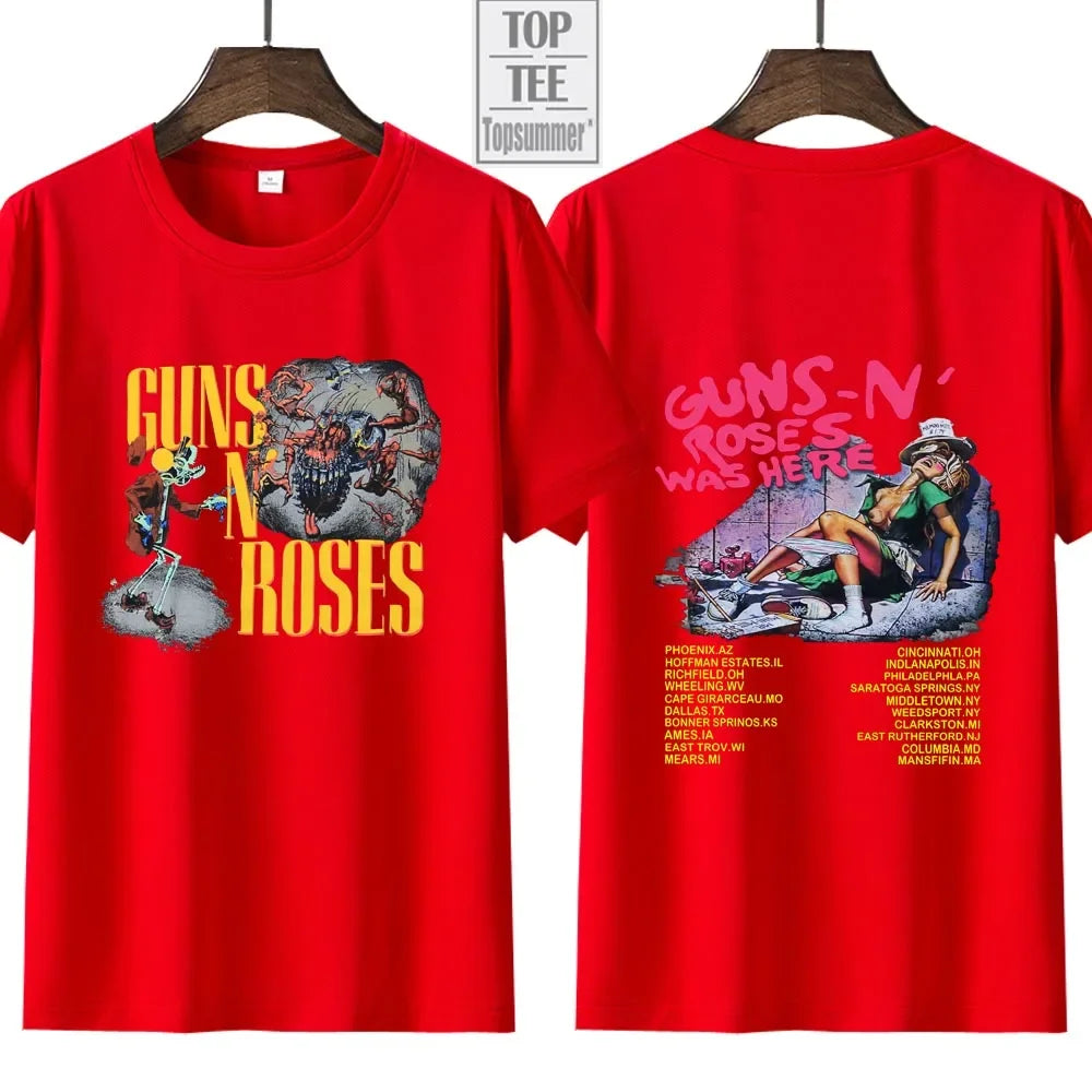 Vintage Gun N Rose Rock Band T-Shirt Here 1980 Tour T-Shirt Casual Ladies Y2K Hip Hop Streetwear Short Sleeve T-Shirt Top