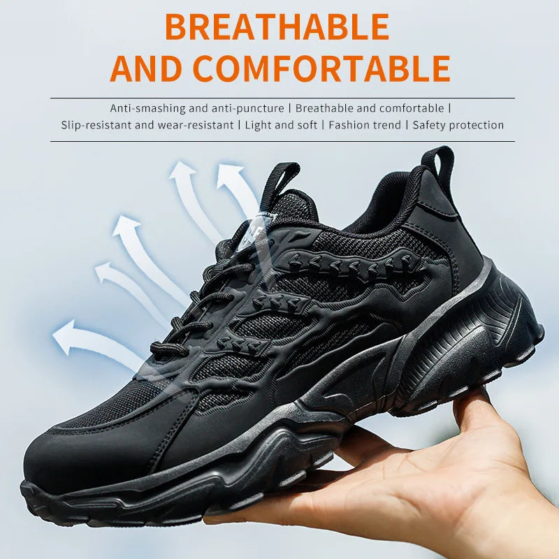 Steel Toe Kevlar-Midsole Safety Shoes Men, Lightweight Breathable Anti-Puncture Anti-Smash Non Slip Industrial Work Boots